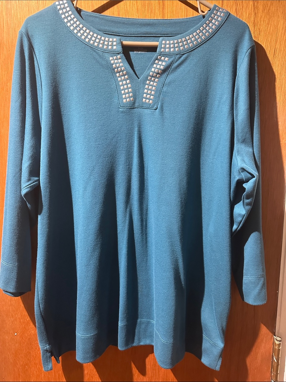 Allison Daley Teal Blue Stud-Trim Tunic Top